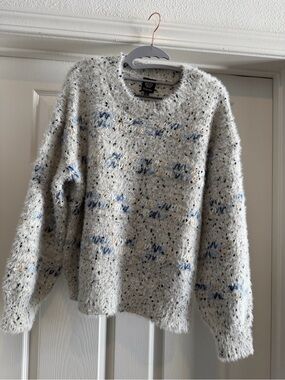 Bobeau Eyelash Knit Sweater Blue Stripe Cozy Pullover Size Small